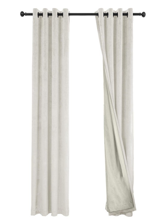 JSFLY 100% Full Blackout Velvet Curtains with Liner 63 inch Long 2 Panels for Living Room, Thermal Insulated Energy Saving Room Darkening Grommet Window Drapes for Bedroom, 42x63 Cream Ivory - Image 1